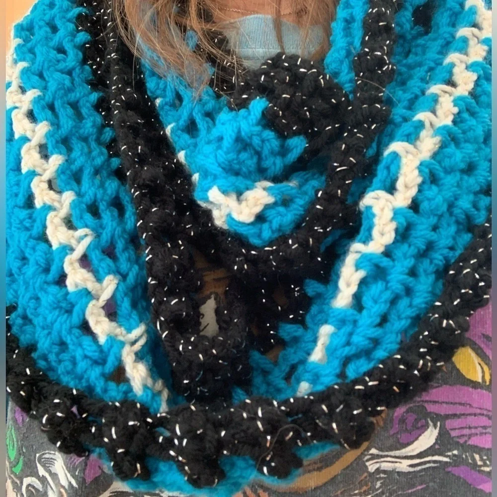 Carolina Panthers eternity scarf, NFL football Panthers hand crocheted! NEW